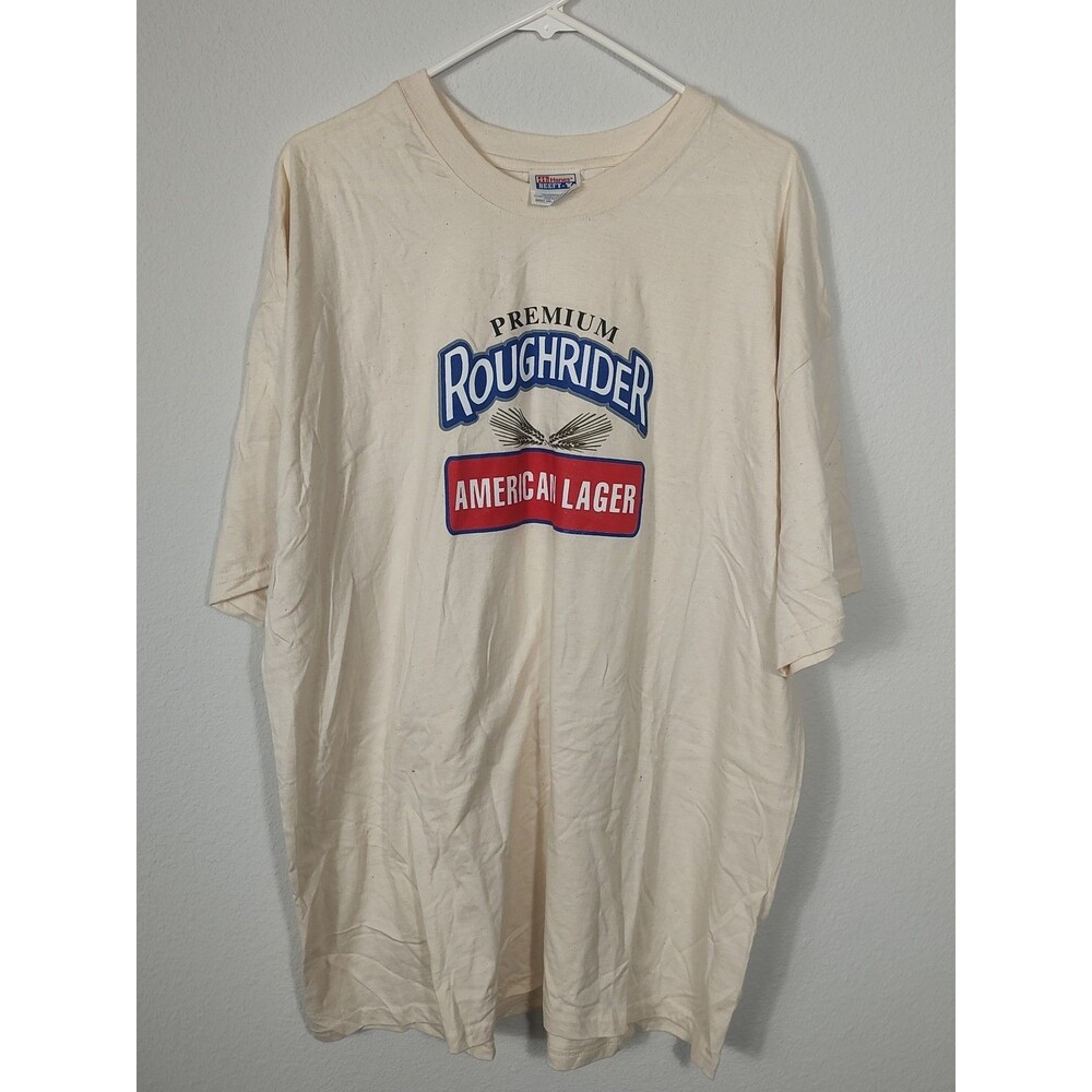 Vintage Roughriders American Lager XXL Hanes Beefy-T USA Made Beer Promo Tee